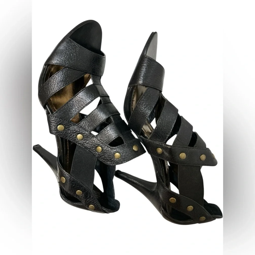 Nine West Black Strappy Studded Open Toe Heels Badgley 8.5